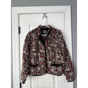 Vintage‎ Tsunami Jacket Womens Large Red Black Floral Sherpa Fleece Sweater